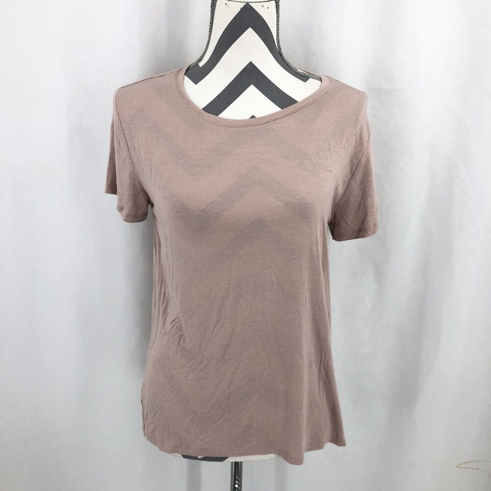 14th & Union Short Sleeve Split Back T-Shirt Top Pink RK447577MI Rayon Small
